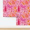 Whimsical Quirky Fruit Cats Playful Colorful Pink Orange Cherries Strawberries Red Cherry Floral Flowers Pets Novelty Leaves Eclectic Custom Removable Wallpaper by Spoonflower Peel & Stick Wallpaper 2FT Wide